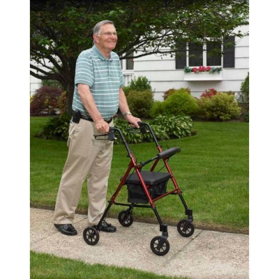 Drive Medical R8 Red Adjustable Rollator With Seat and Backrest